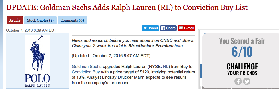 Ralph Lauren So Much For Goldman Sachs Conviction Buy Rating And 1 Price Target Nyse Rl Seeking Alpha