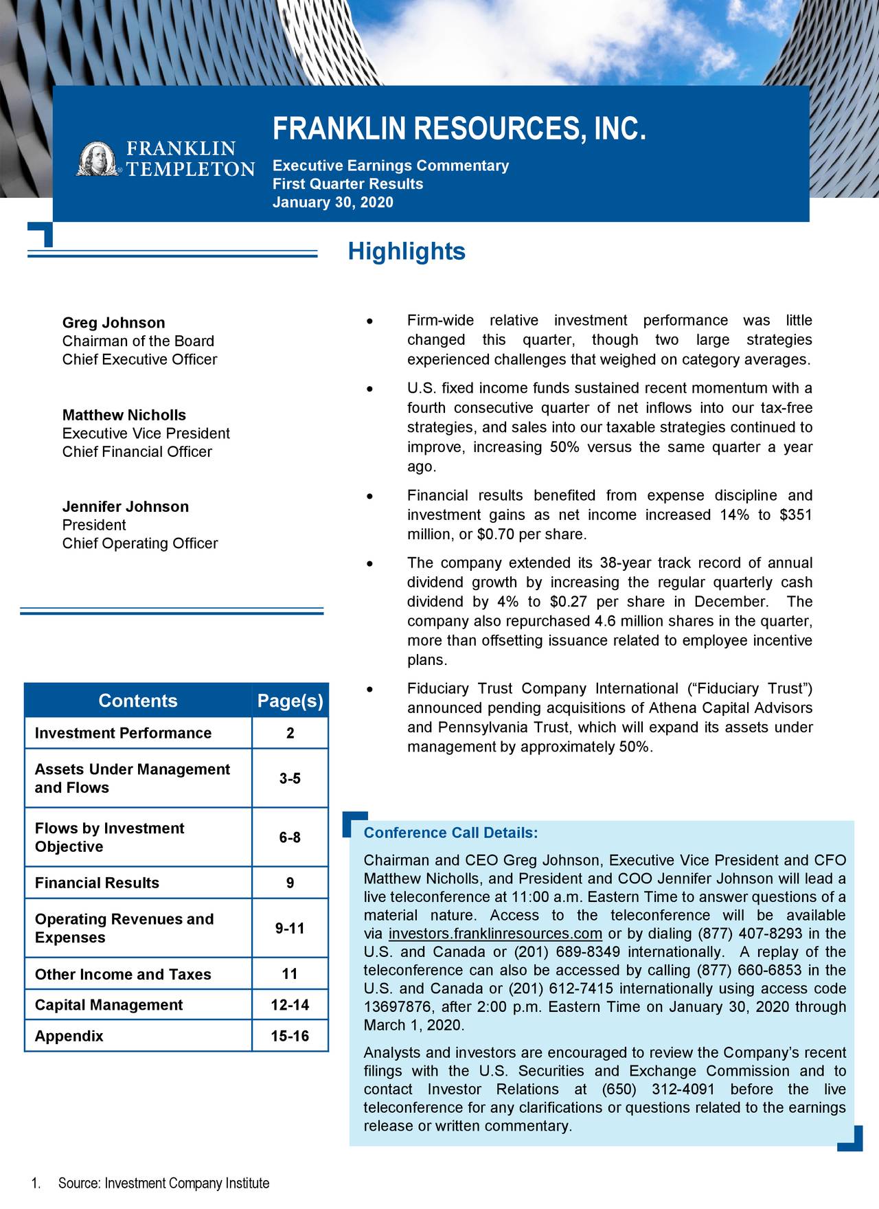 Franklin Resources, Inc. 2020 Q1 - Results - Earnings Call Presentation ...