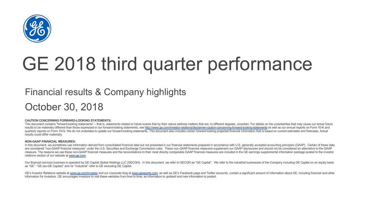 General Electric 2018 Q3 Results Earnings Call Slides (NYSEGE