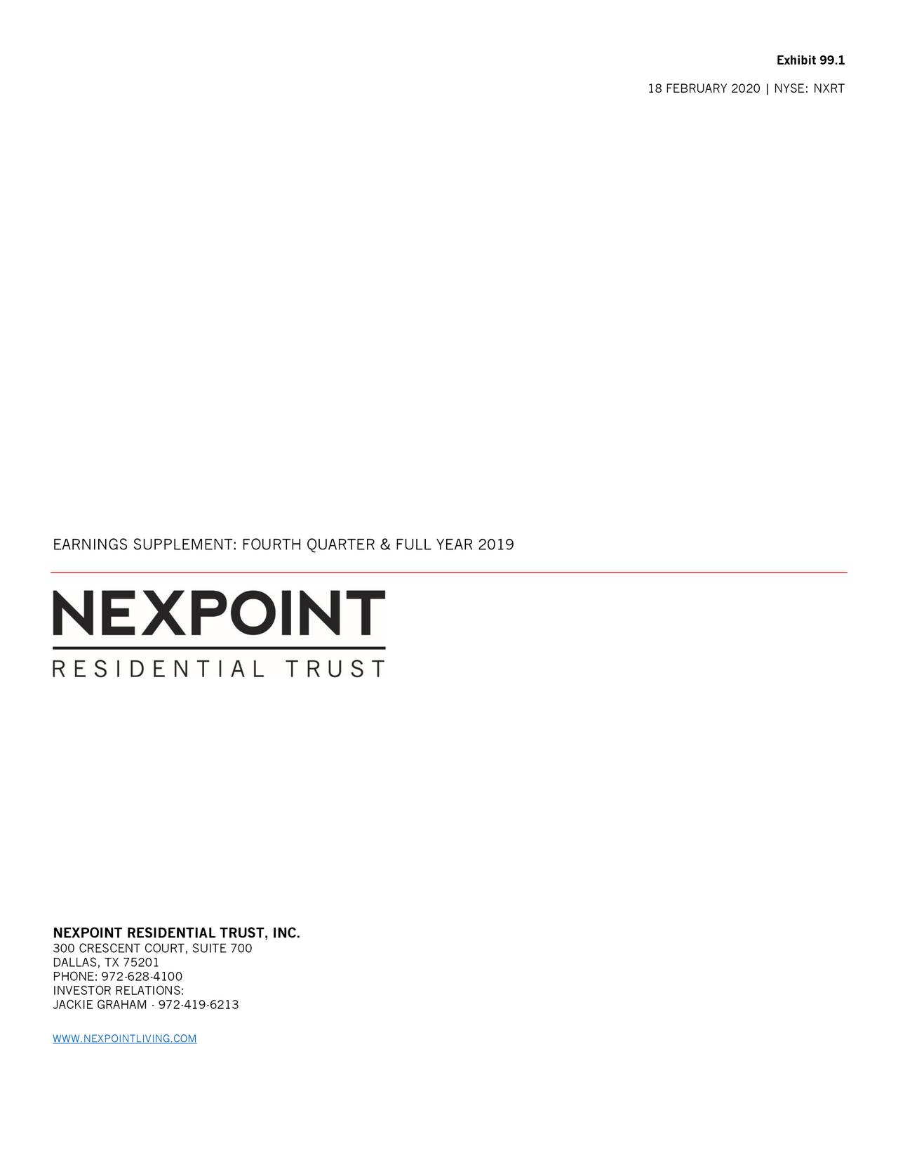 NexPoint Residential Trust, Inc. 2019 Q4 - Results - Earnings Call ...