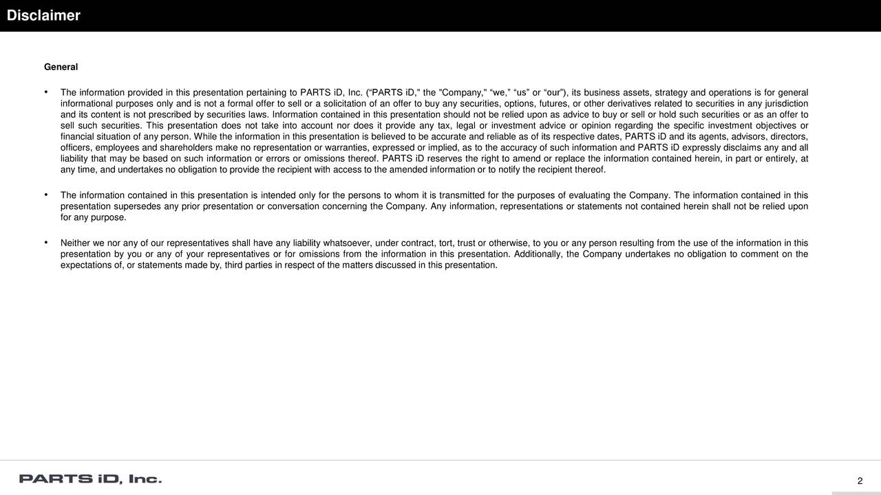 PARTS iD (ID) Investor Presentation Slideshow (OTCMKTSIDICQ