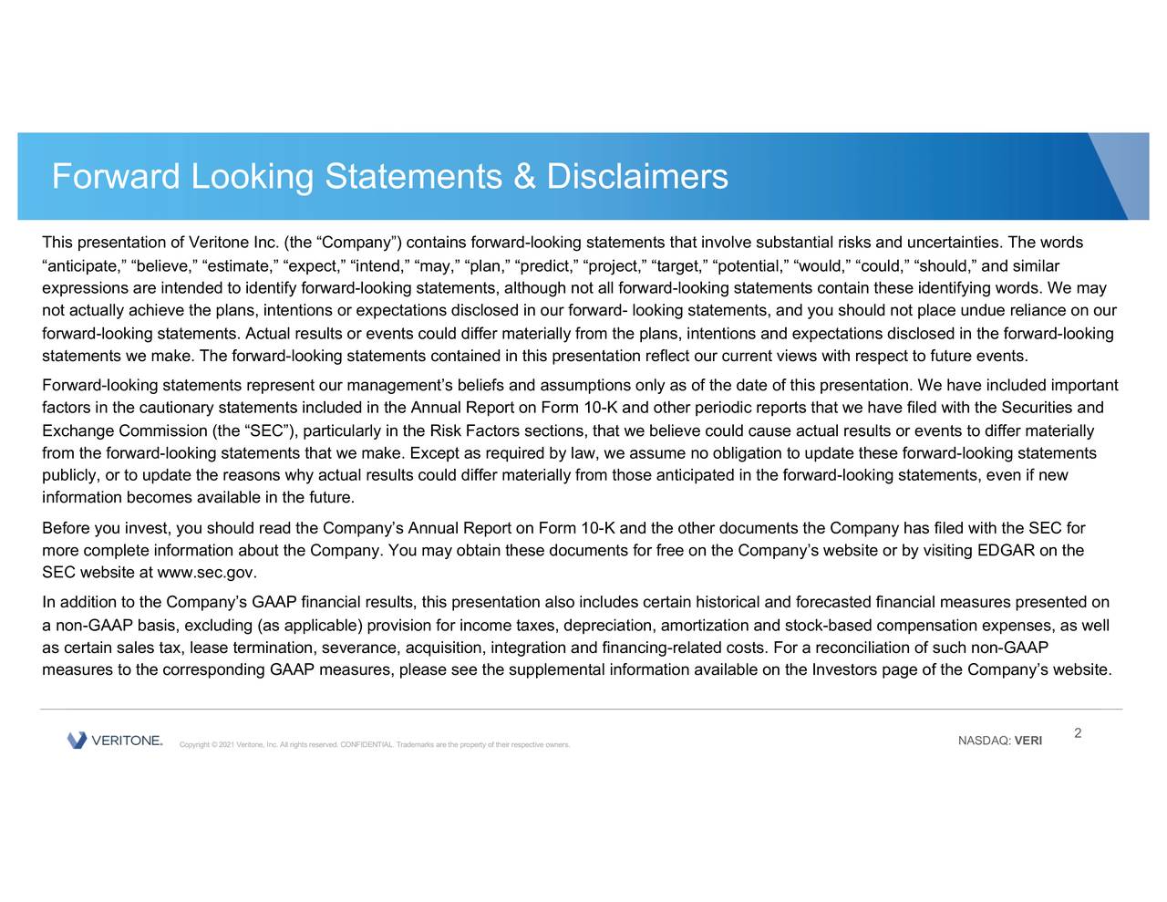 Forward Looking Statements & Disclaimers