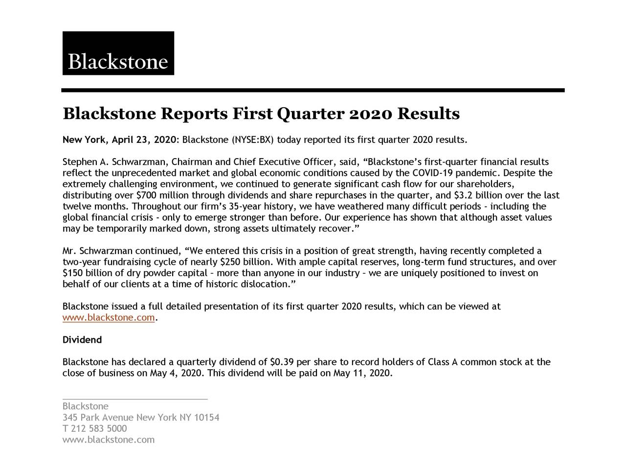 The Blackstone Group Inc. 2020 Q1 - Results - Earnings Call ...