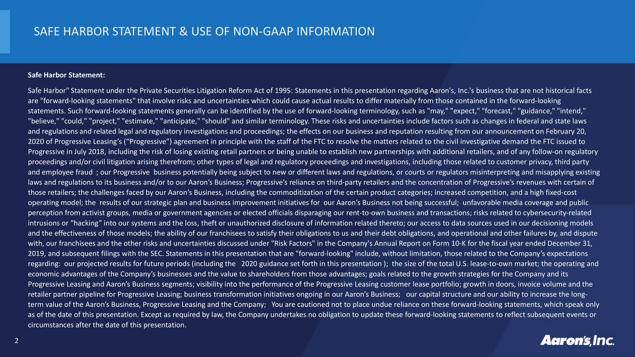 SAFE HARBOR STATEMENT & USE OF NON-GAAP INFORMATION