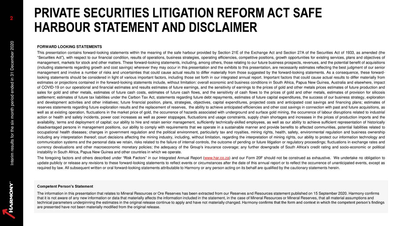 PRIVATE SECURITIES LITIGATION REFORM ACT SAFE