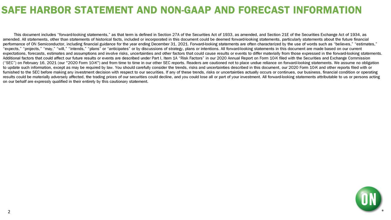 SAFE HARBOR STATEMENT AND NON-GAAP AND FORECAST INFORMATION