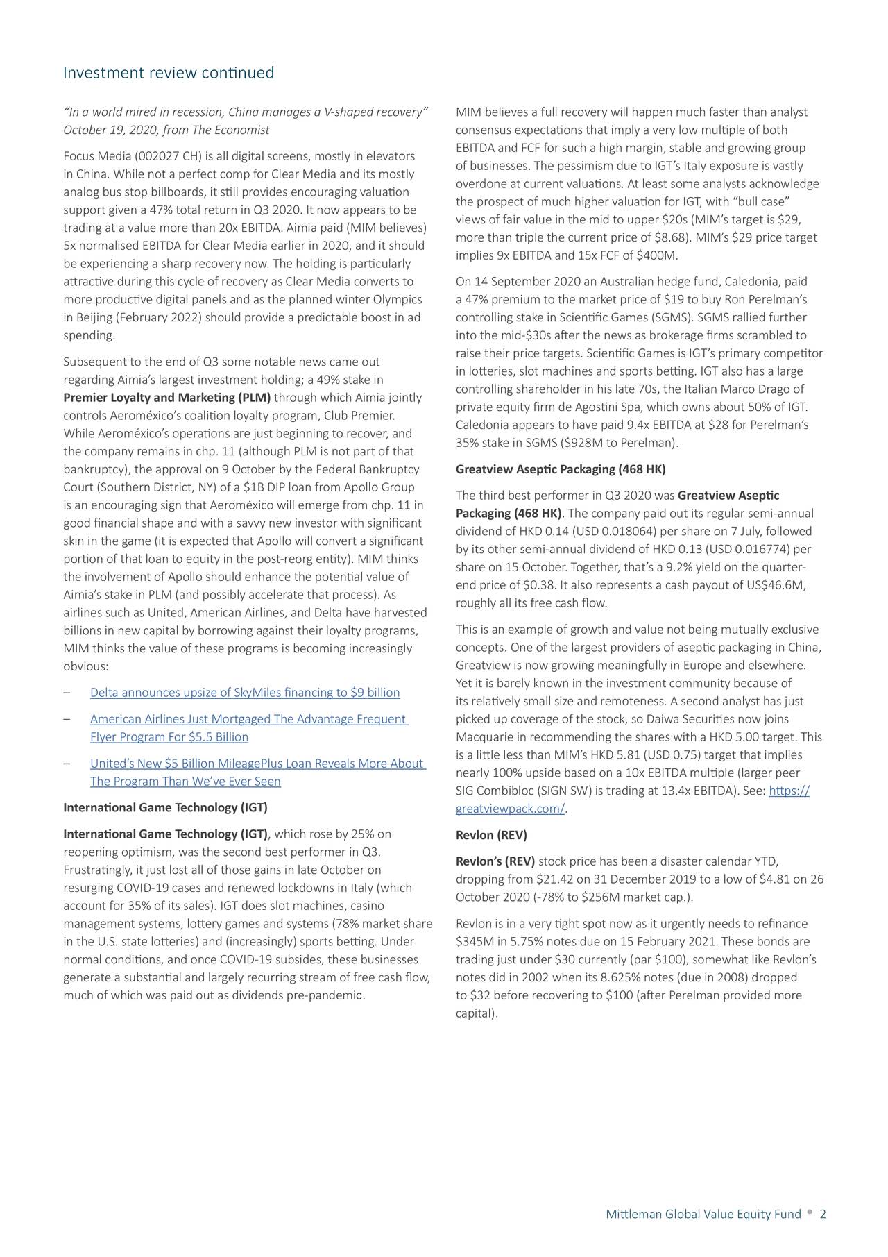 Investment review continued
