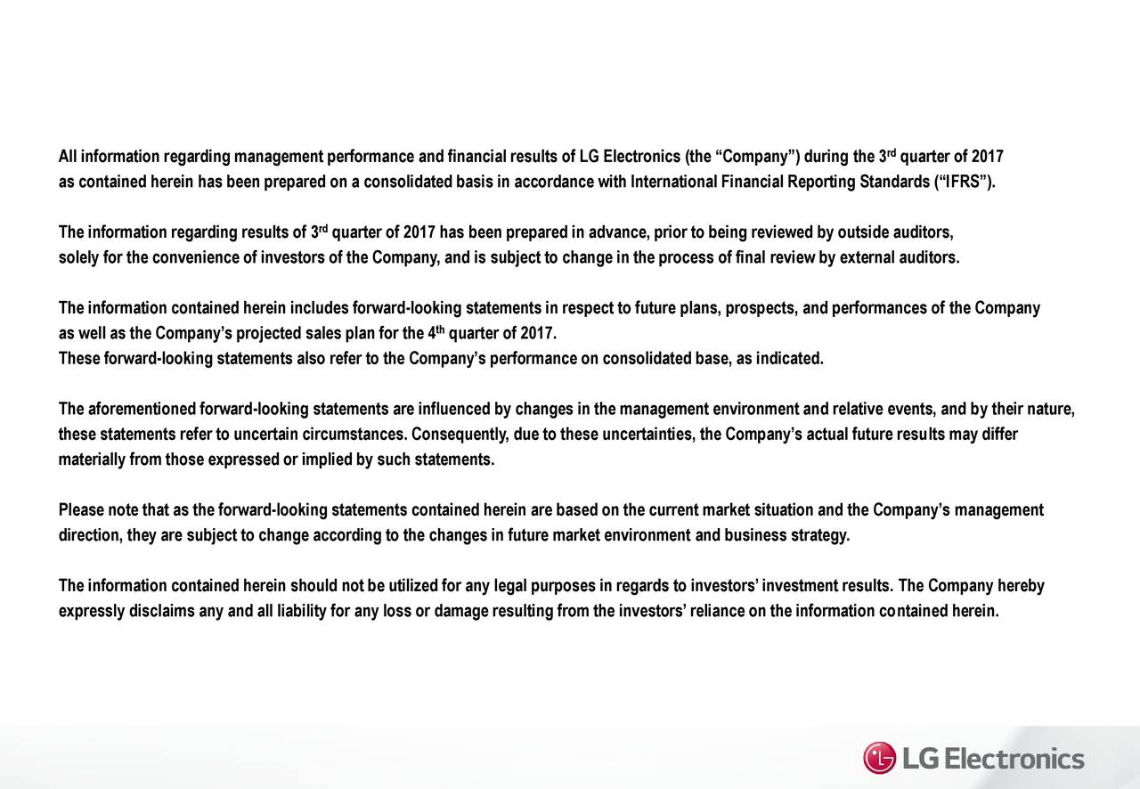 LG Electronics Inc. 2017 Q3 Results Earnings Call Slides (OTCMKTS