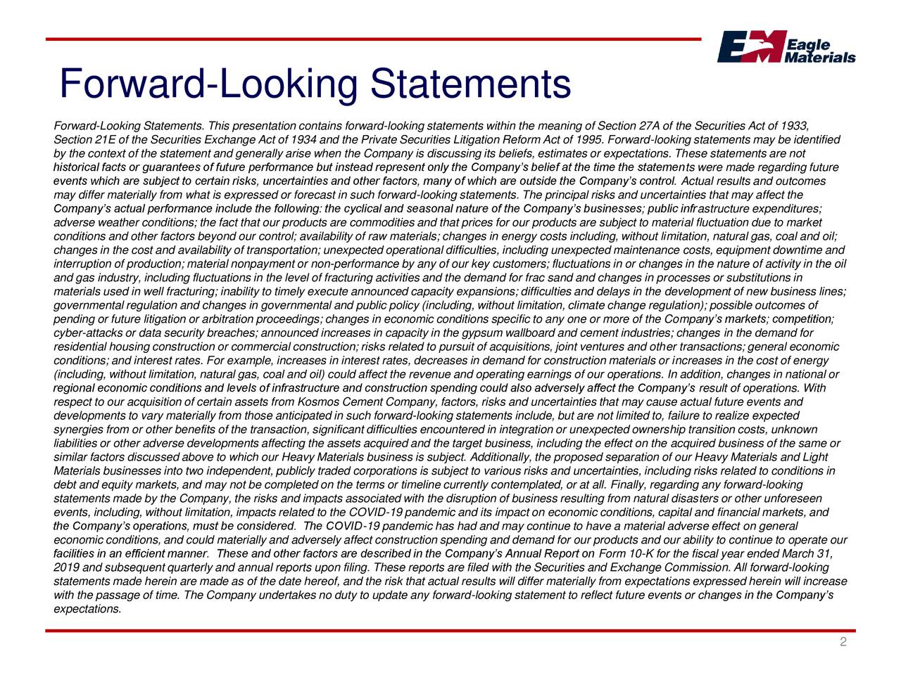 Eagle Materials Inc. 2020 Q4 Results Earnings Call Presentation