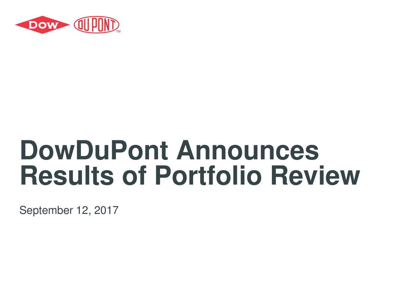 Results of Portfolio Review September 12, 2017