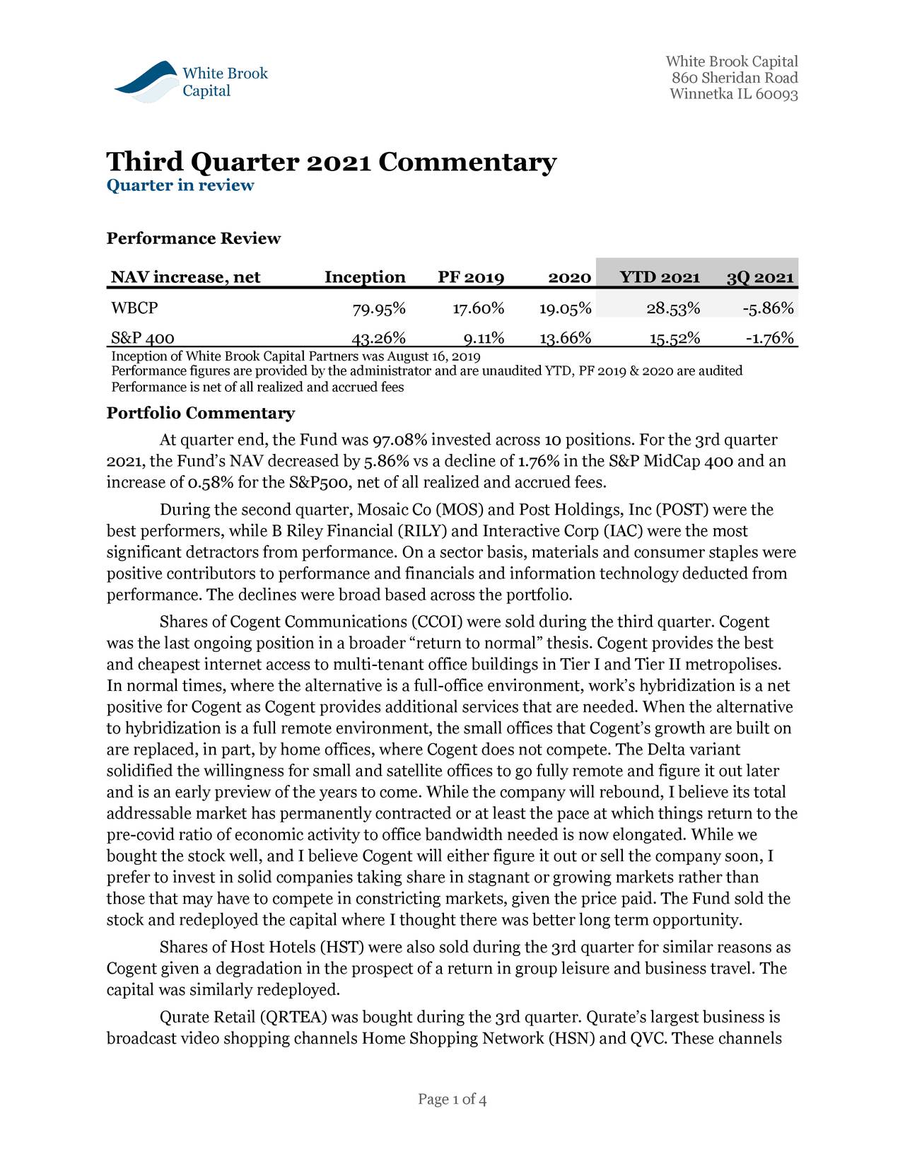 White Brook Capital Q3 2021 Commentary Seeking Alpha