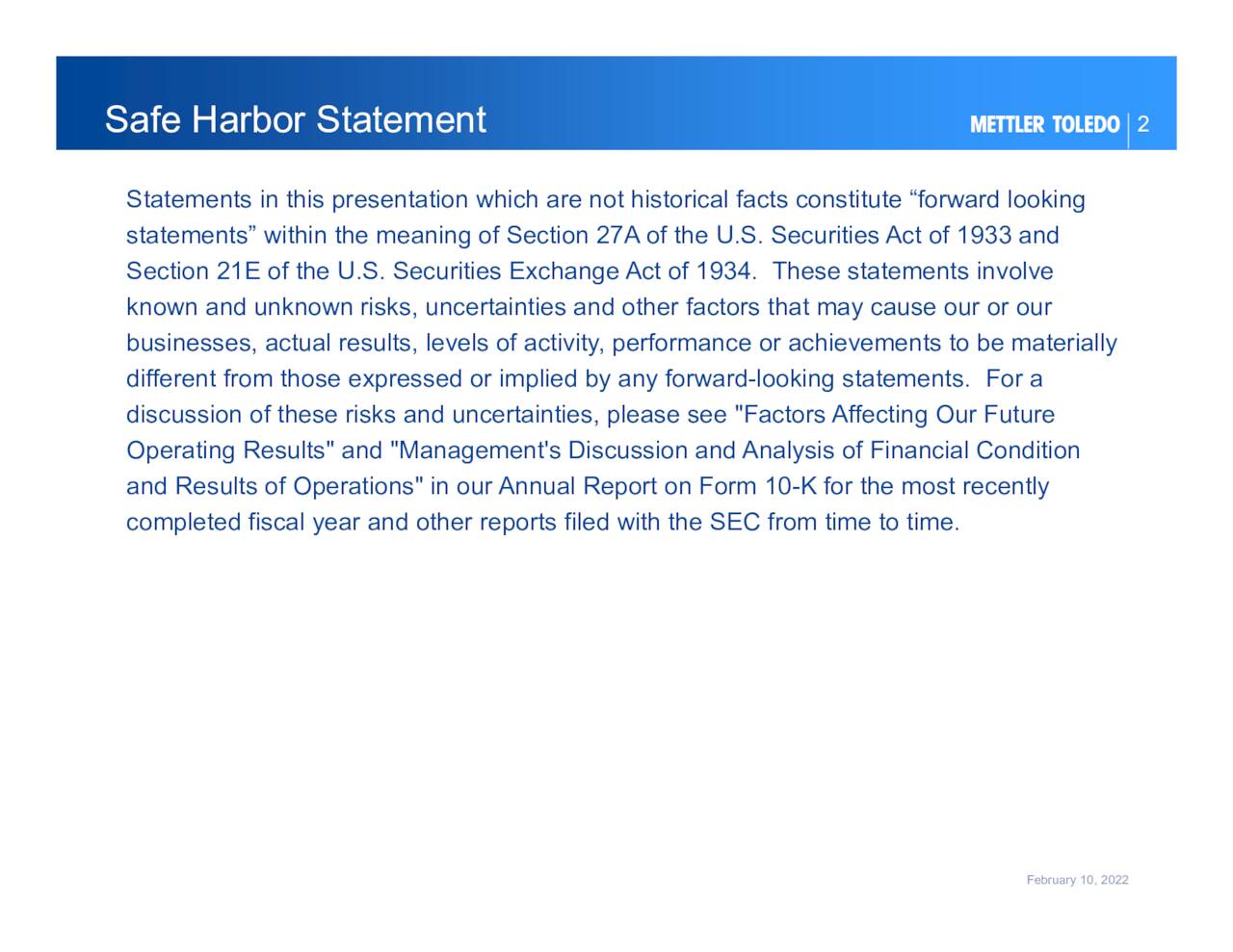 MettlerToledo International Inc. 2021 Q4 Results Earnings Call