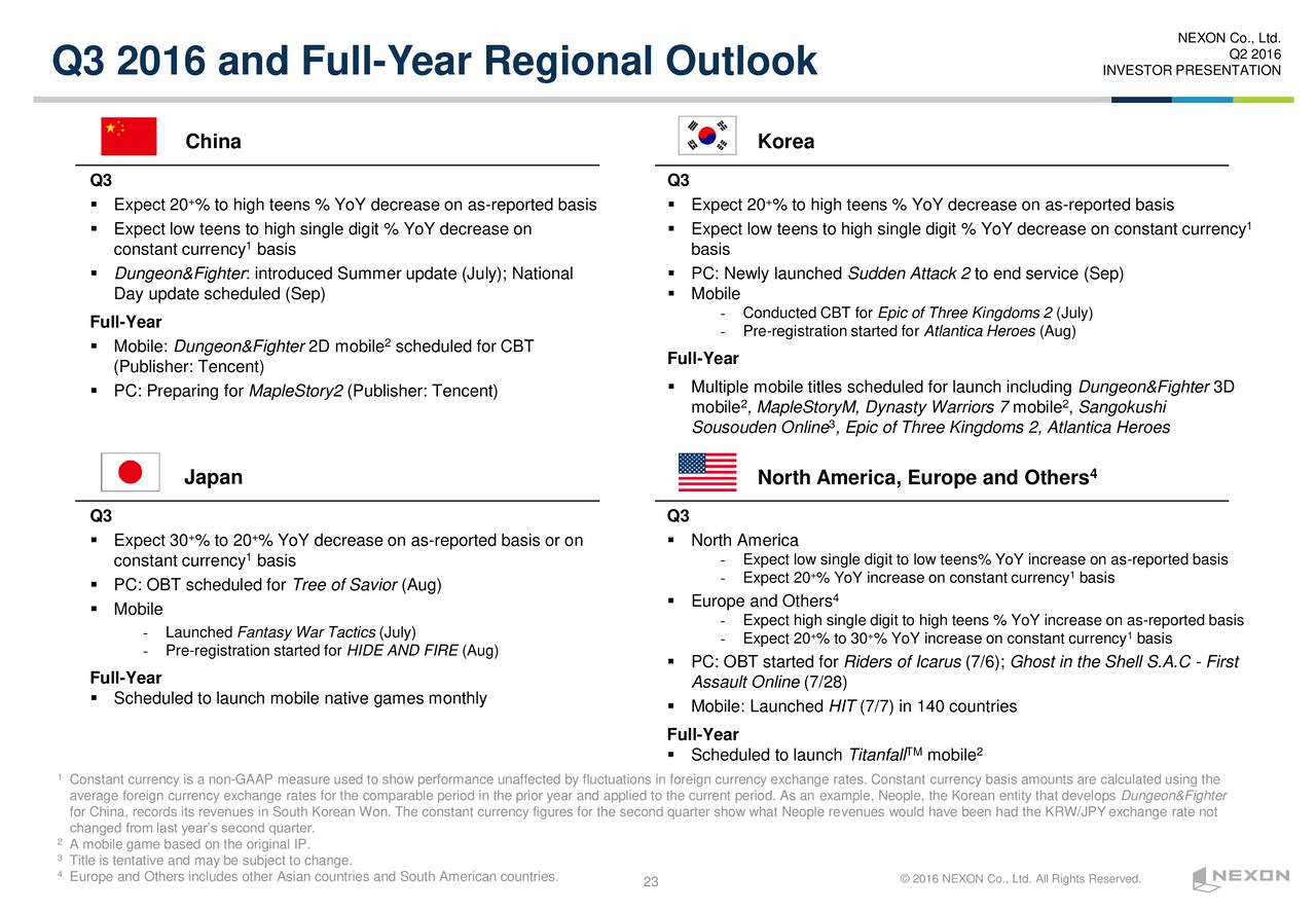 Nexon Co Ltd 2016 Q2 Results Earnings Call Slides Otcmkts Nexof Seeking Alpha