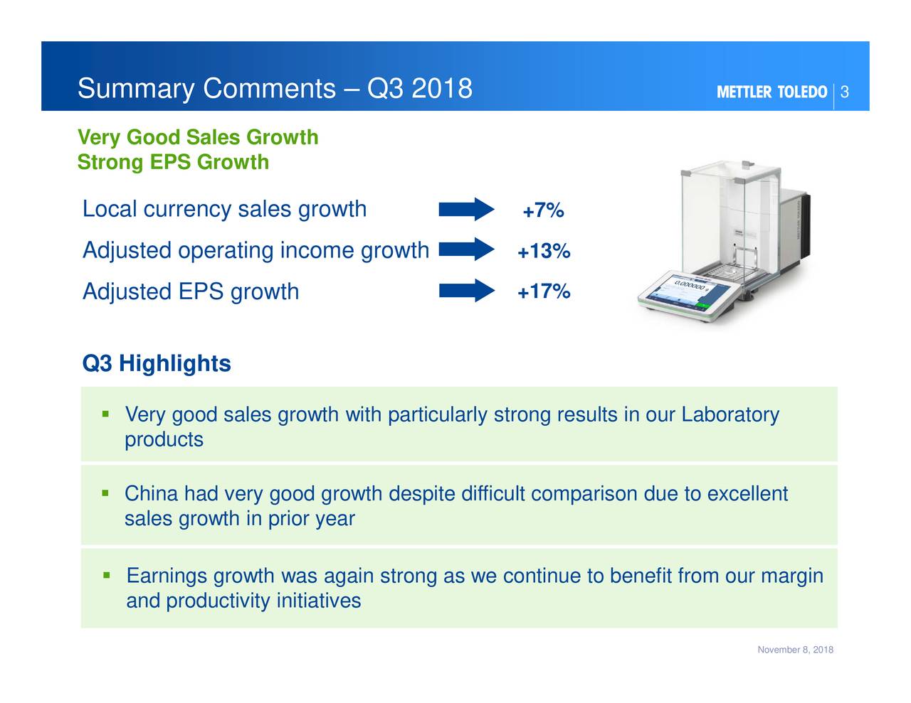 Mettler Toledo International Inc. 2018 Q3 Results Earnings Call
