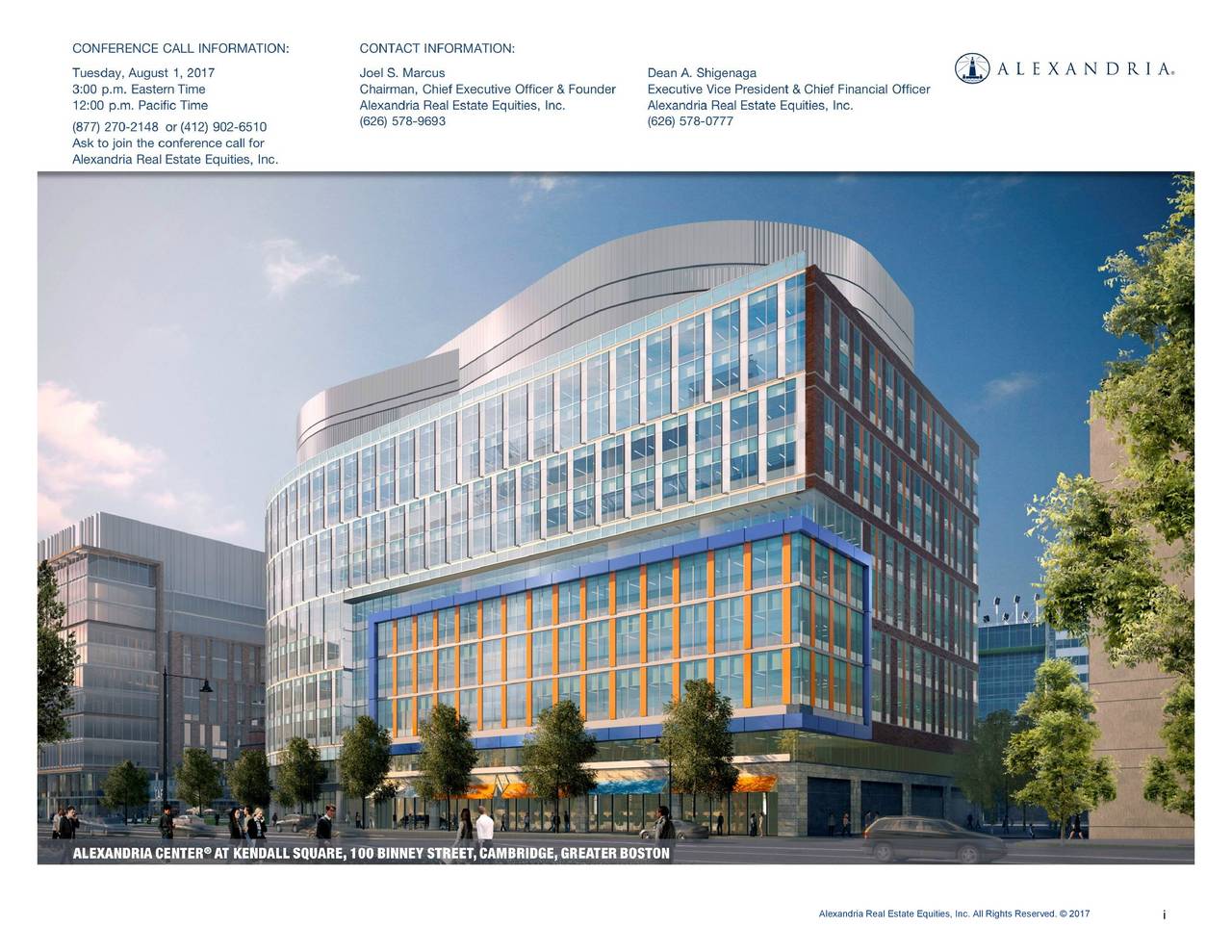 Alexandria Real Estate Equities Inc. 2017 Q2 Results Earnings Call