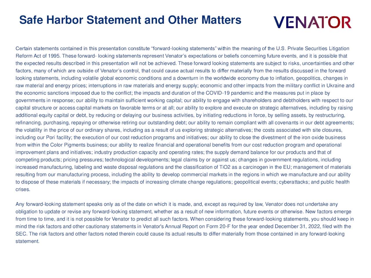 Venator Materials PLC 2022 Q4 Results Earnings Call Presentation
