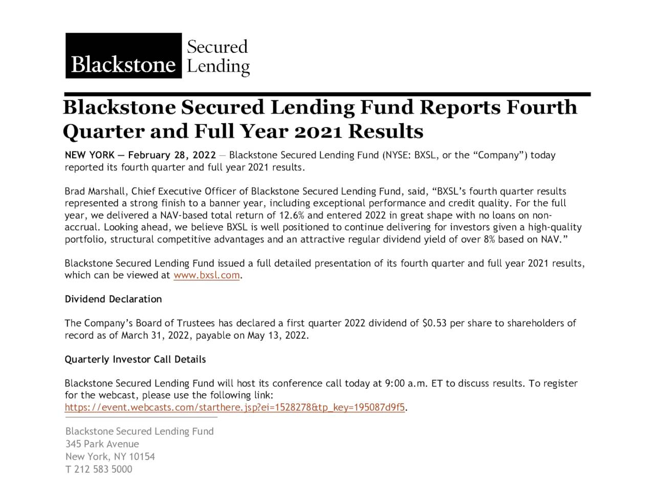 Blackstone Secured Lending Fund. 2021 Q4 - Results - Earnings Call ...