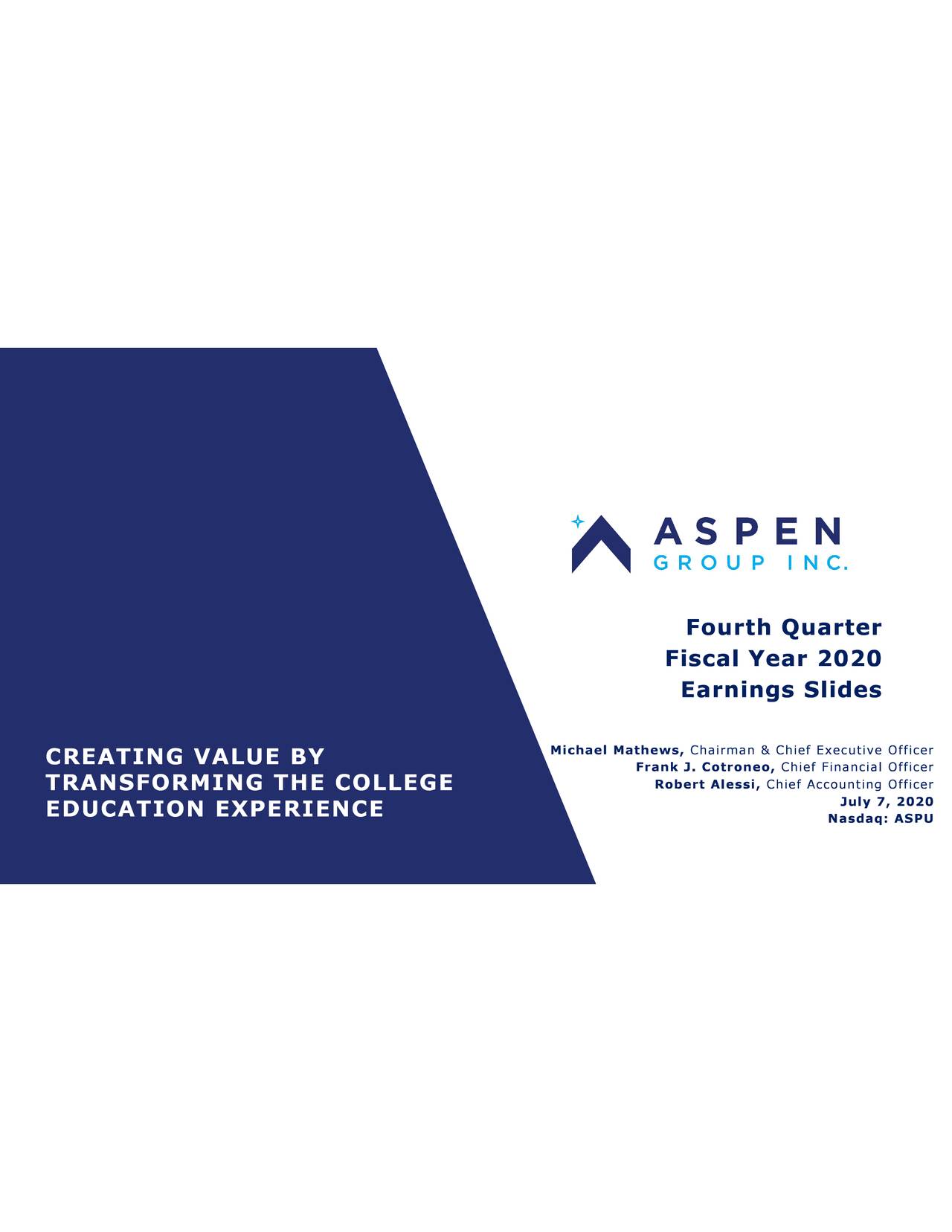 Aspen Group, Inc. 2020 Q4 Results Earnings Call Presentation