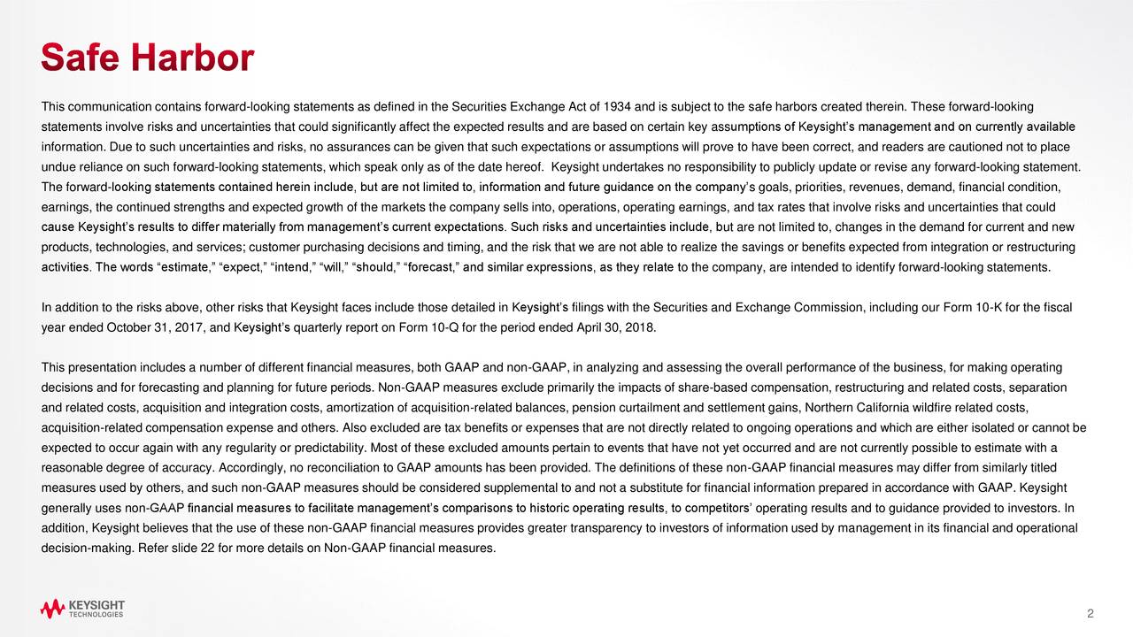 Keysight Technologies Inc. 2018 Q3 Results Earnings Call Slides