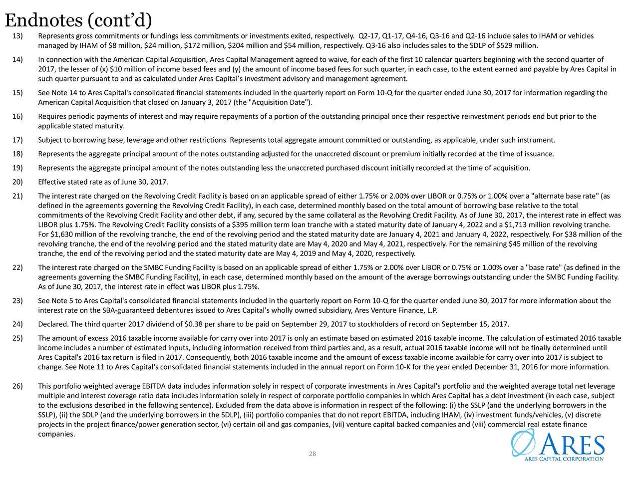 how payable discount notes to 2017 Ares Capital Q2 Call Slides   Earnings Results