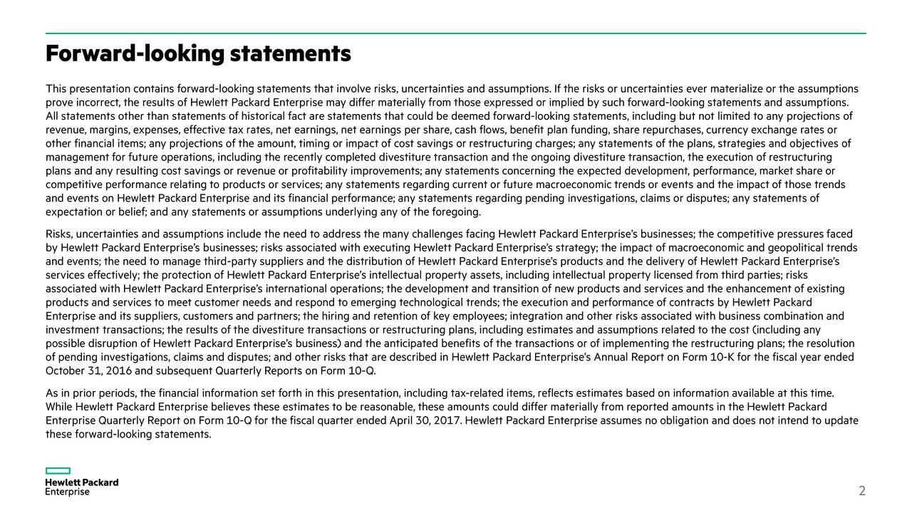 Hewlett Packard Enterprise 2017 Q2 Results Earnings Call Slides