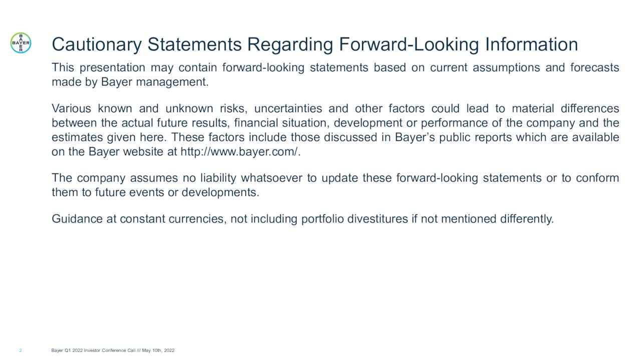Bayer Aktiengesellschaft 2022 Q1 Results Earnings Call Presentation