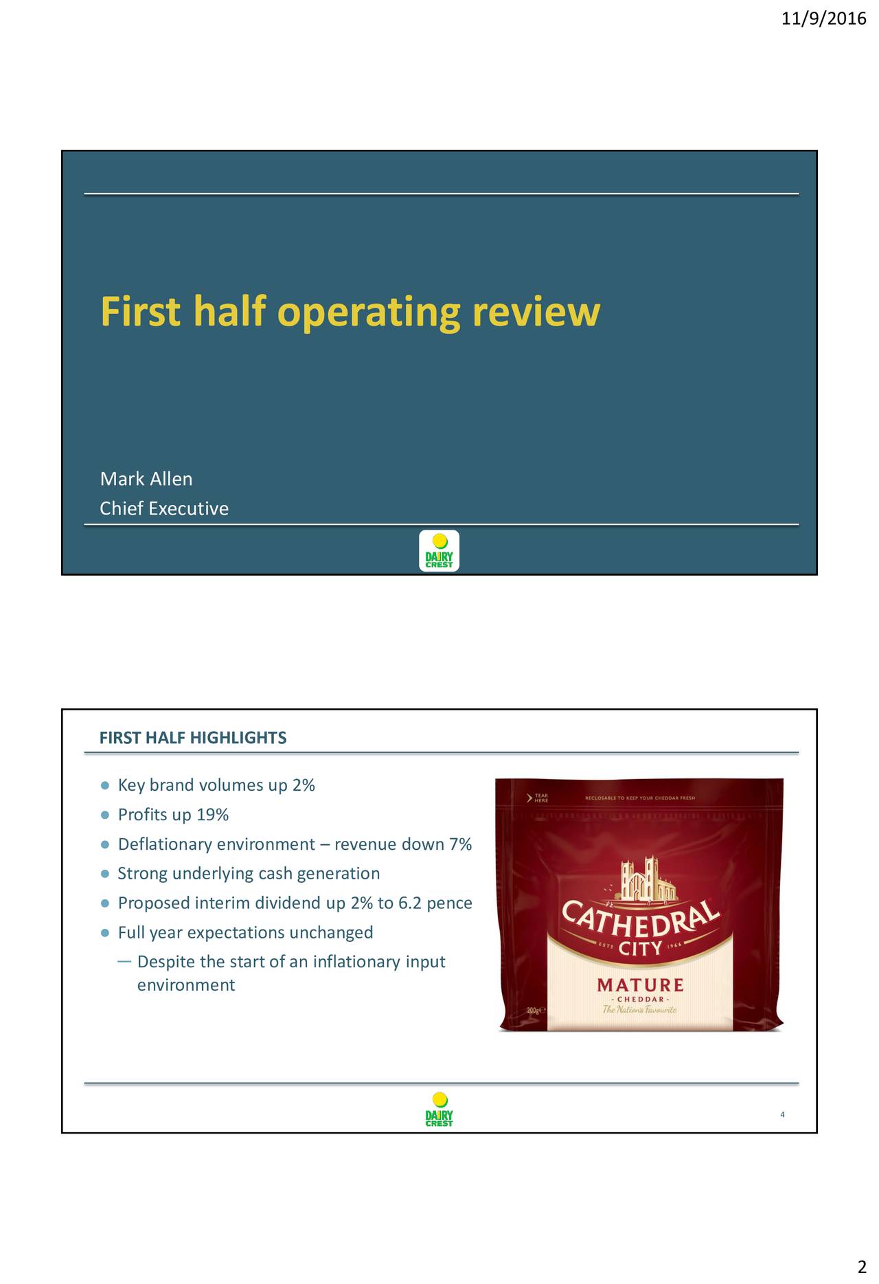 Dairy Crest Group ADR 2016 Q2 Results Earnings Call Slides (OTCMKTS