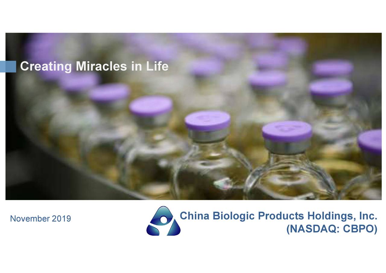 China Biologic Products Holdings, Inc. 2019 Q3 Results Earnings