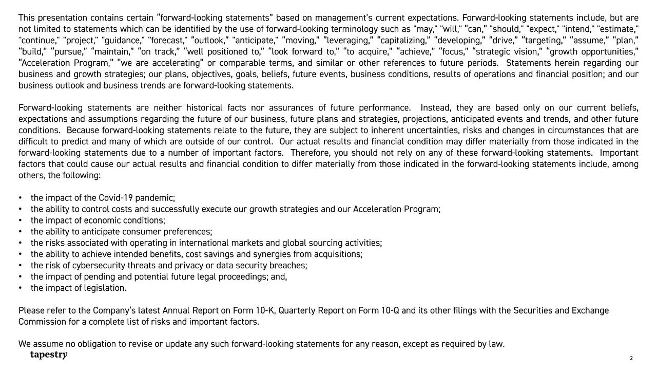 Tapestry, Inc. 2021 Q2 Results Earnings Call Presentation (NYSETPR