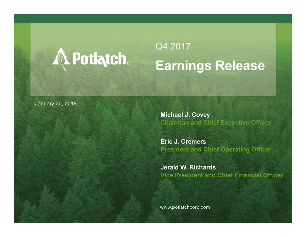 Potlatch Corporation (Holding Company) 2017 Q4 Results Earnings