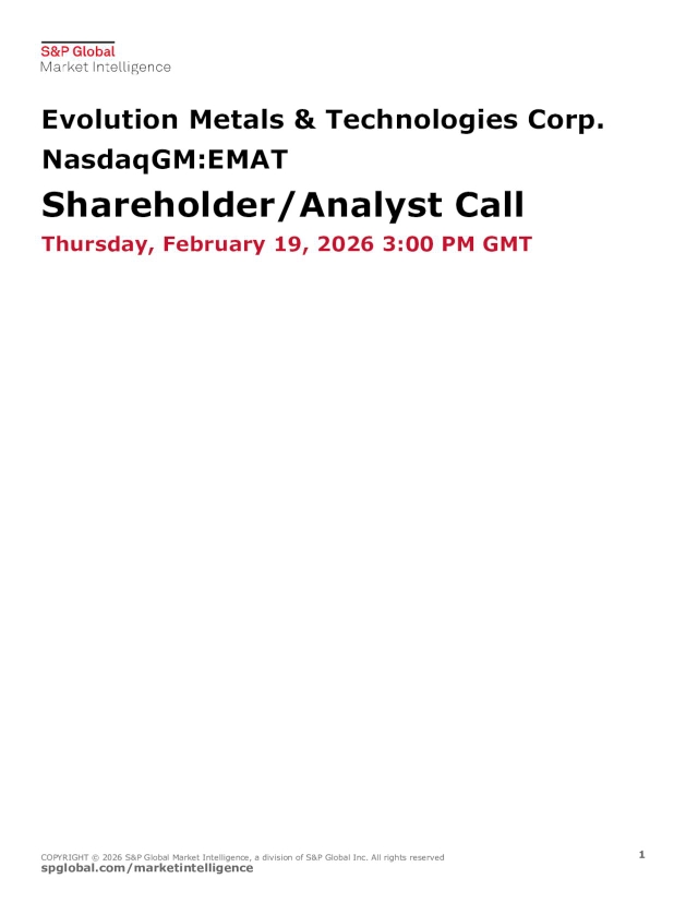Evolution Metals & Technologies Corp. (EMAT) Shareholder/Analyst Call ...