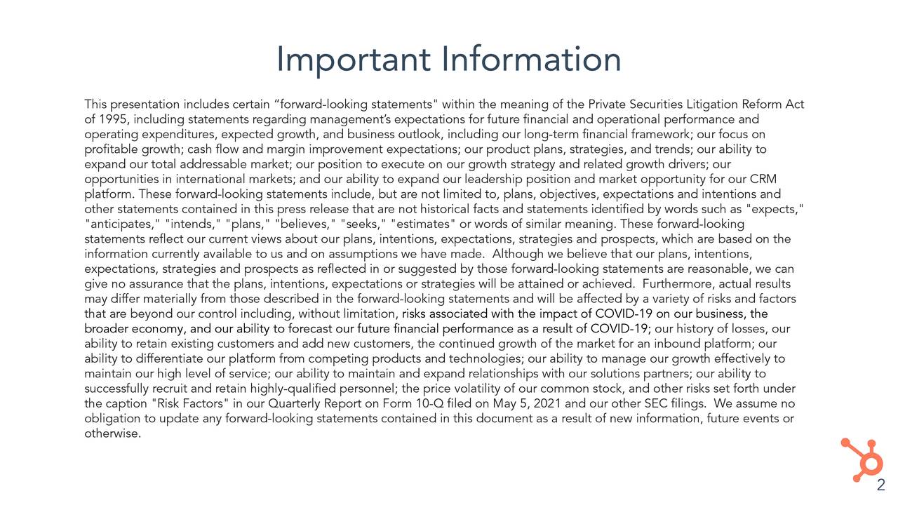 HubSpot, Inc. 2021 Q1 Results Earnings Call Presentation (NYSEHUBS