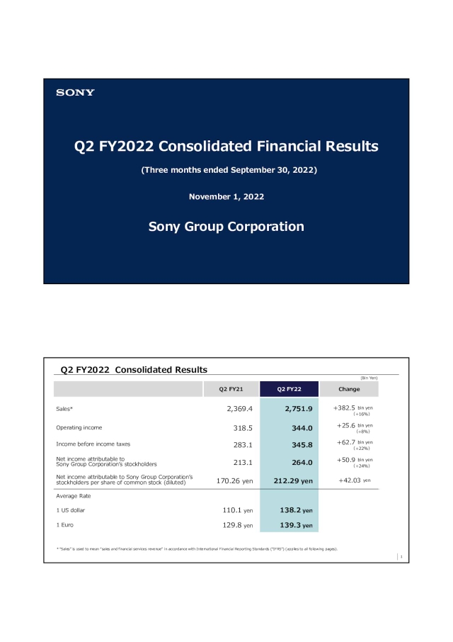 Sony Group Corporation 2022 Q2 - Results - Earnings Call Presentation ...