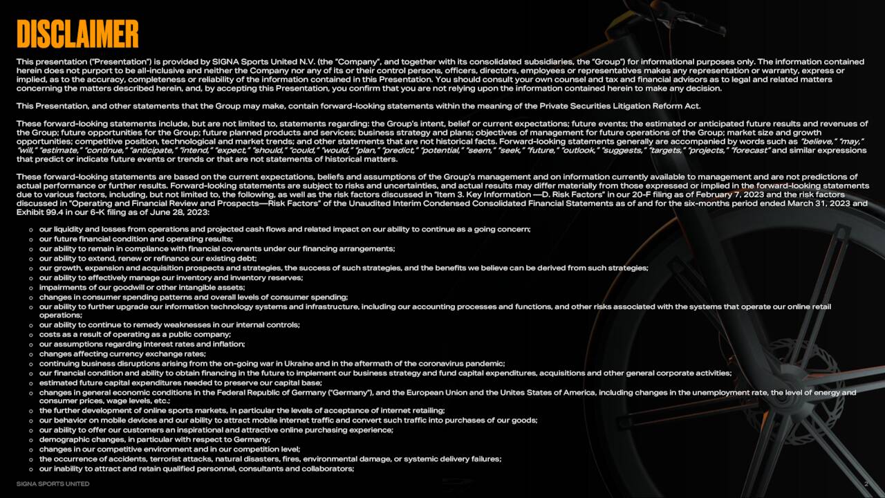 SIGNA Sports United N.V. 2023 Q2 Results Earnings Call Presentation