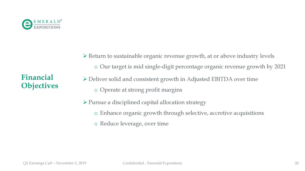 ➢ Return to sustainable organic revenue growth, at or above industry levels