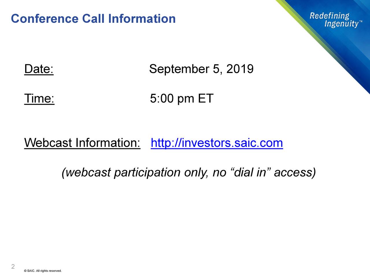 Science Applications International Corporation 2019 Q2 Results Earnings Call Slides (NYSE