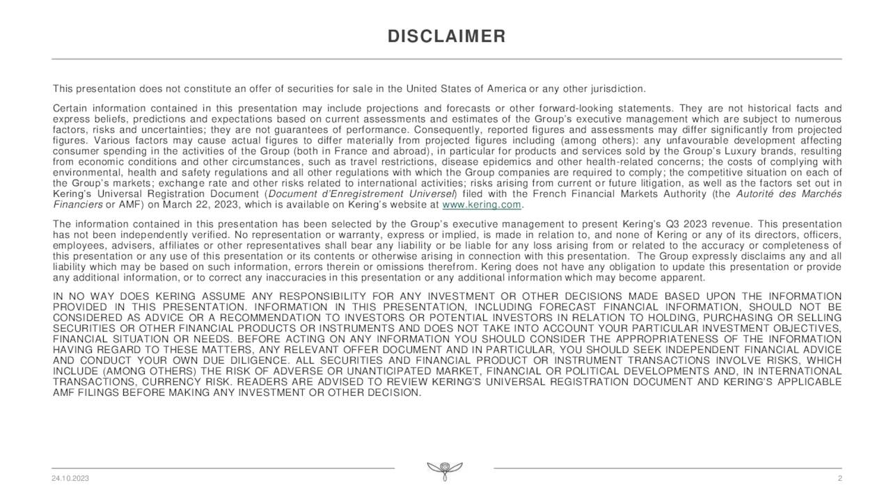 Kering SA 2023 Q3 Results Earnings Call Presentation (OTCMKTSPPRUF