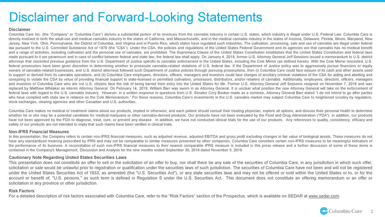 Disclaimer and Forward-Looking Statements