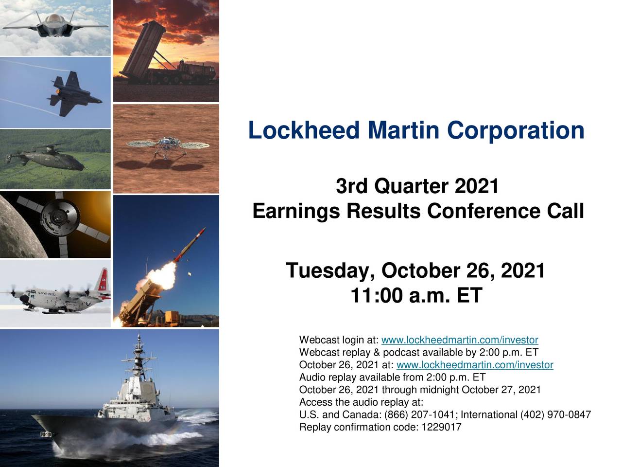 Lockheed Martin Corporation 2021 Q3 Results Earnings Call