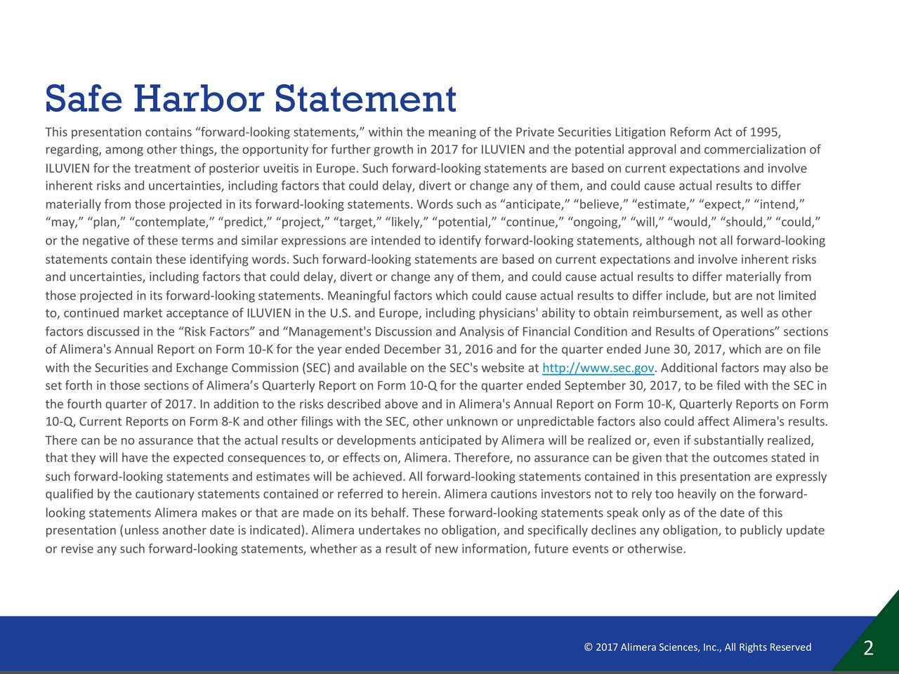 Safe Harbor Statement