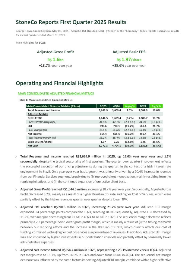 Stoneco StoneCo Ltd. 2025 Q1 - Results - Earnings Call Presentation (NASDAQ ...