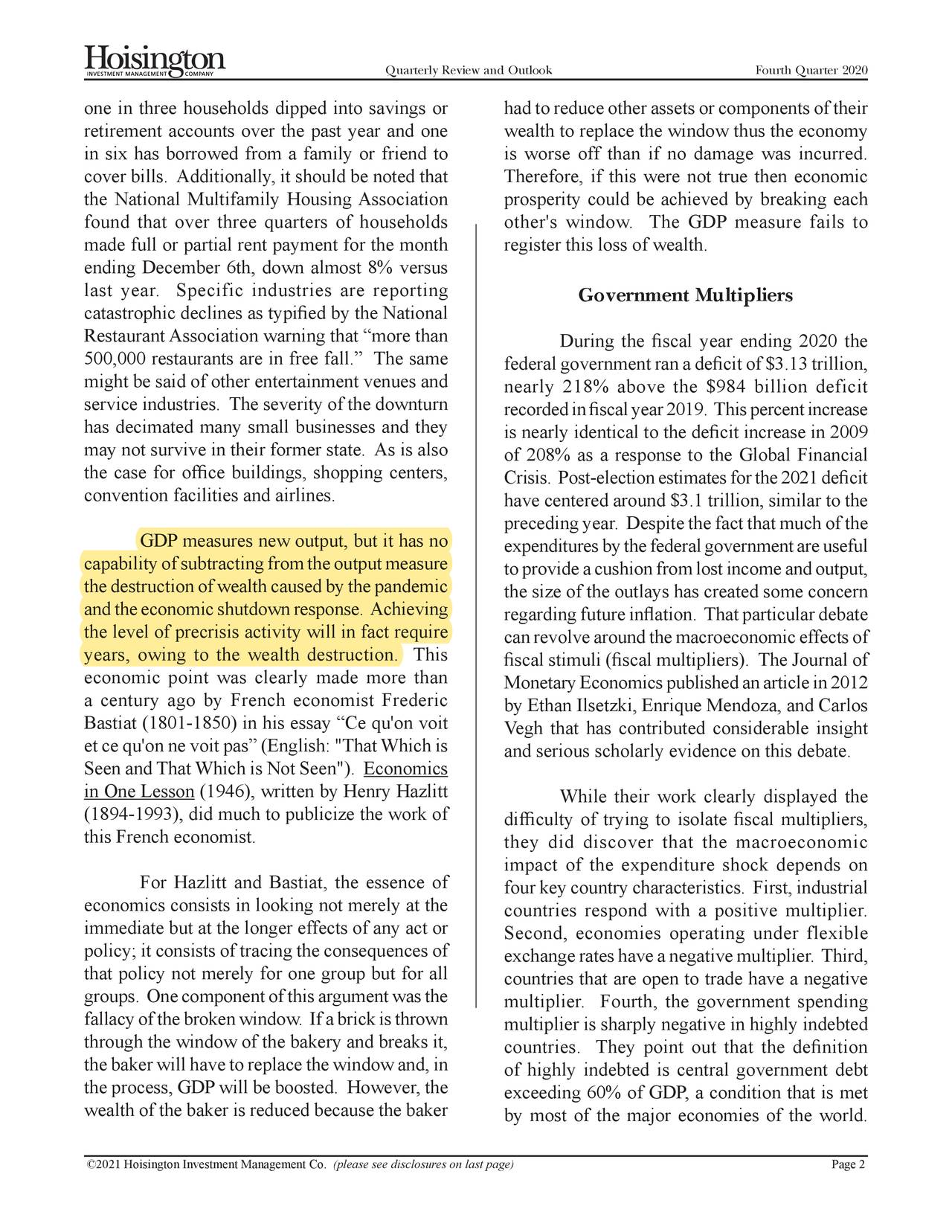 Hoisington Investment Management Q4 2020 Investor Letter Seeking Alpha