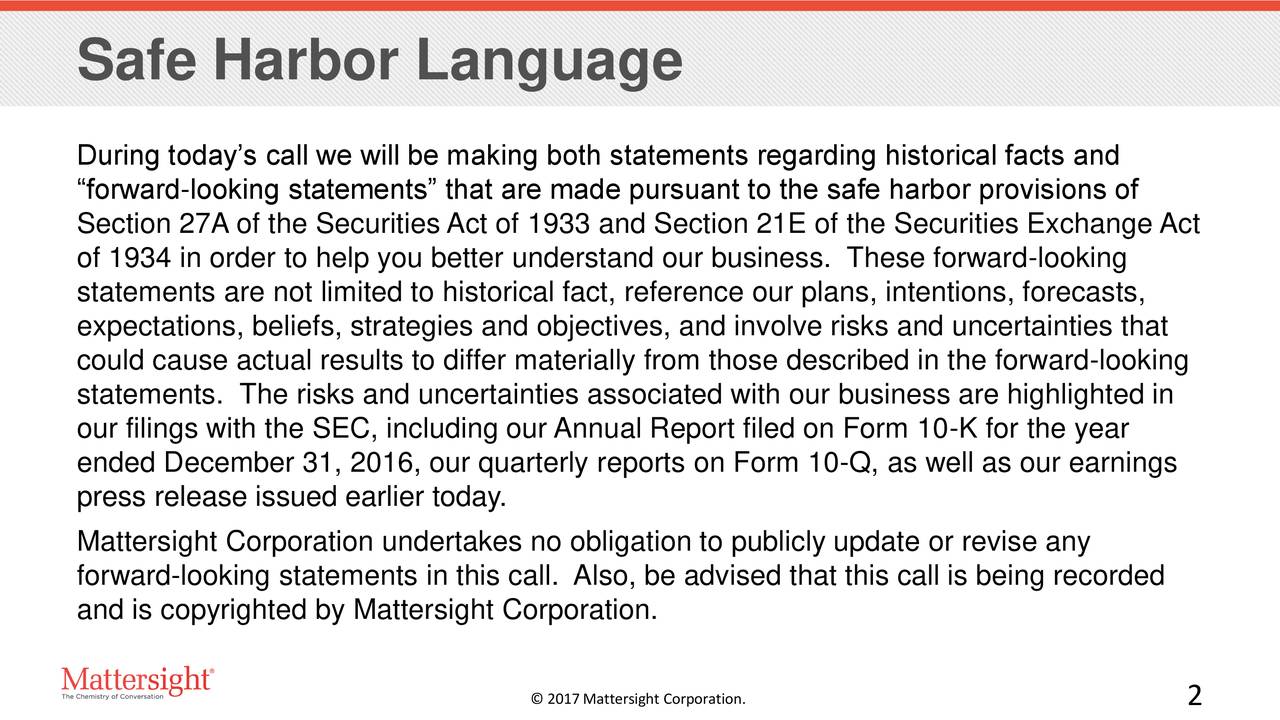 Mattersight Corporation 2017 Q3 Results Earnings Call Slides