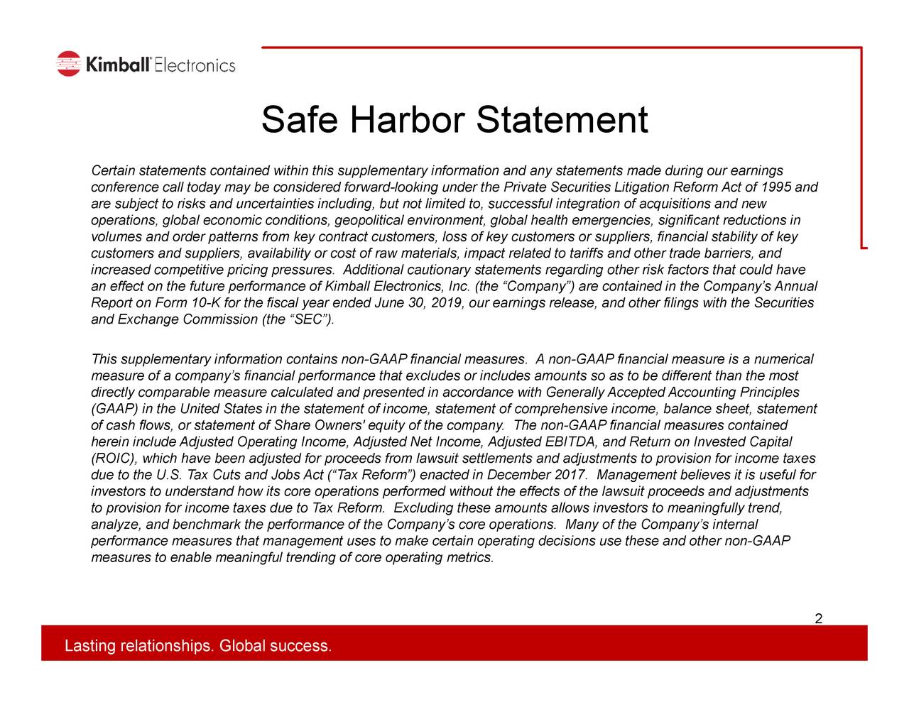 Kimball Electronics, Inc. 2020 Q2 Results Earnings Call