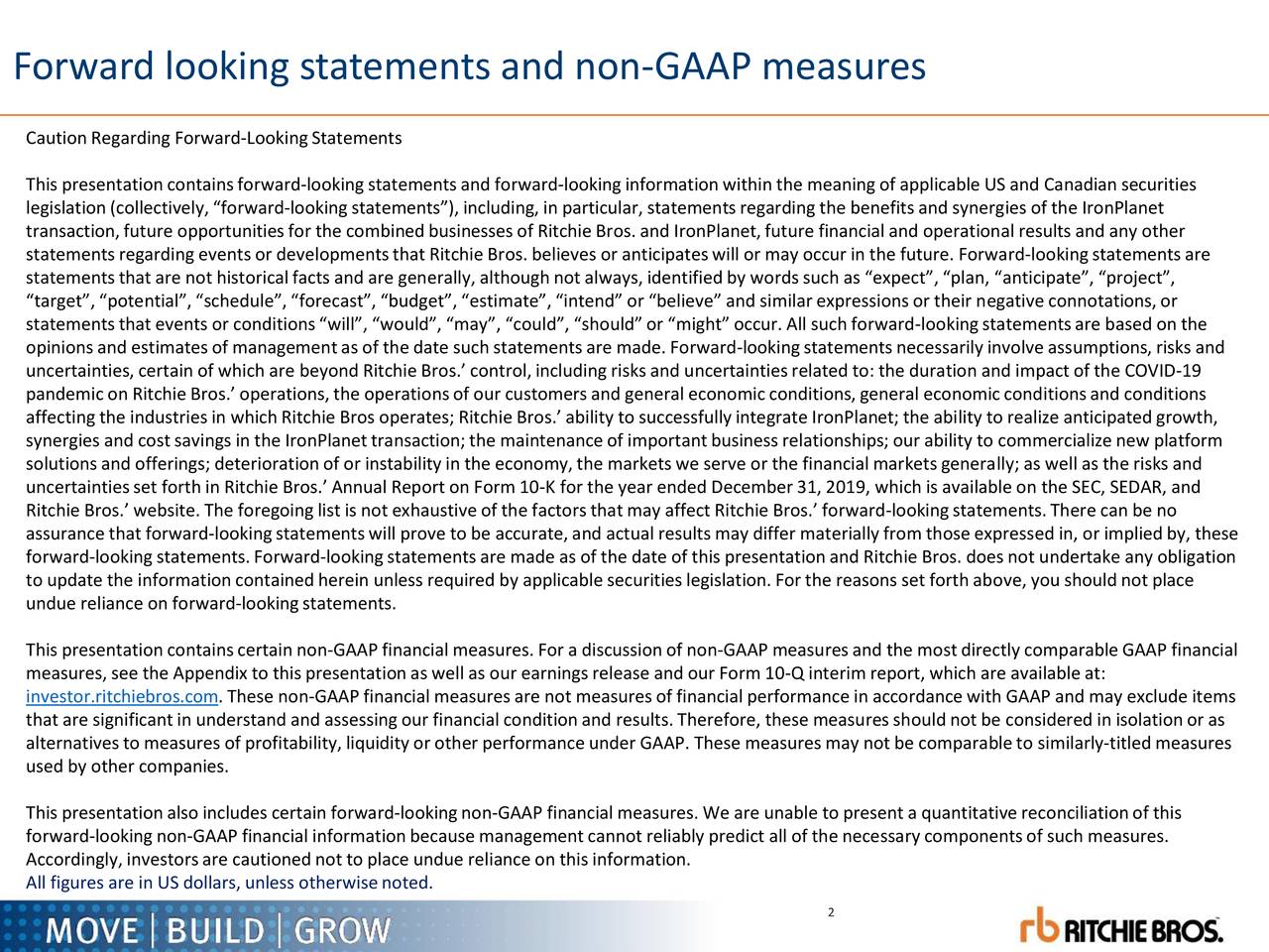 Forward looking statements and non-GAAP measures