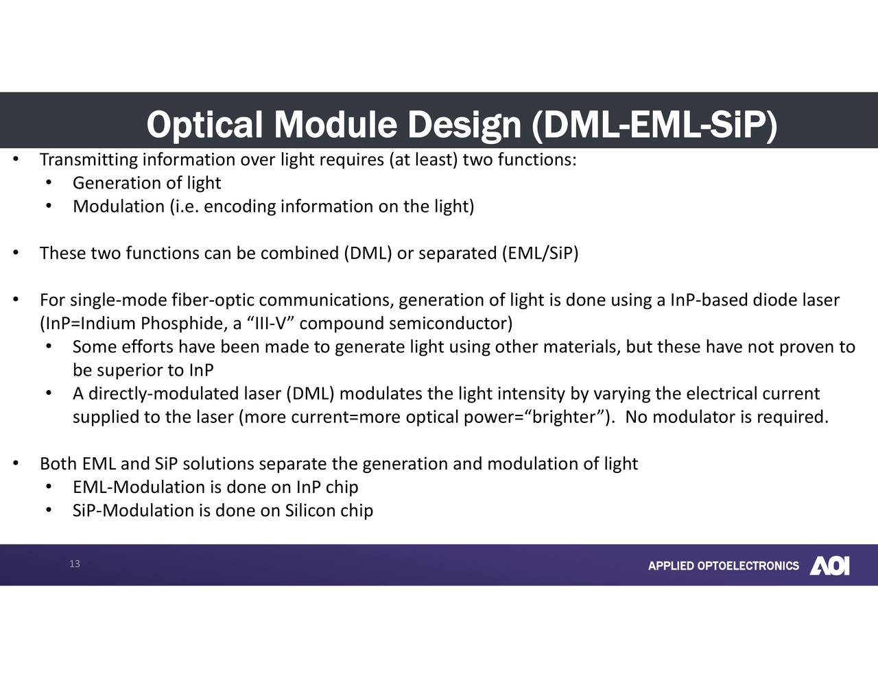 Applied Optoelectronics (AAOI) Investor Presentation Slideshow