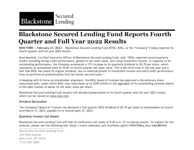 Blackstone Secured Lending Fund. 2022 Q4 - Results - Earnings Call ...