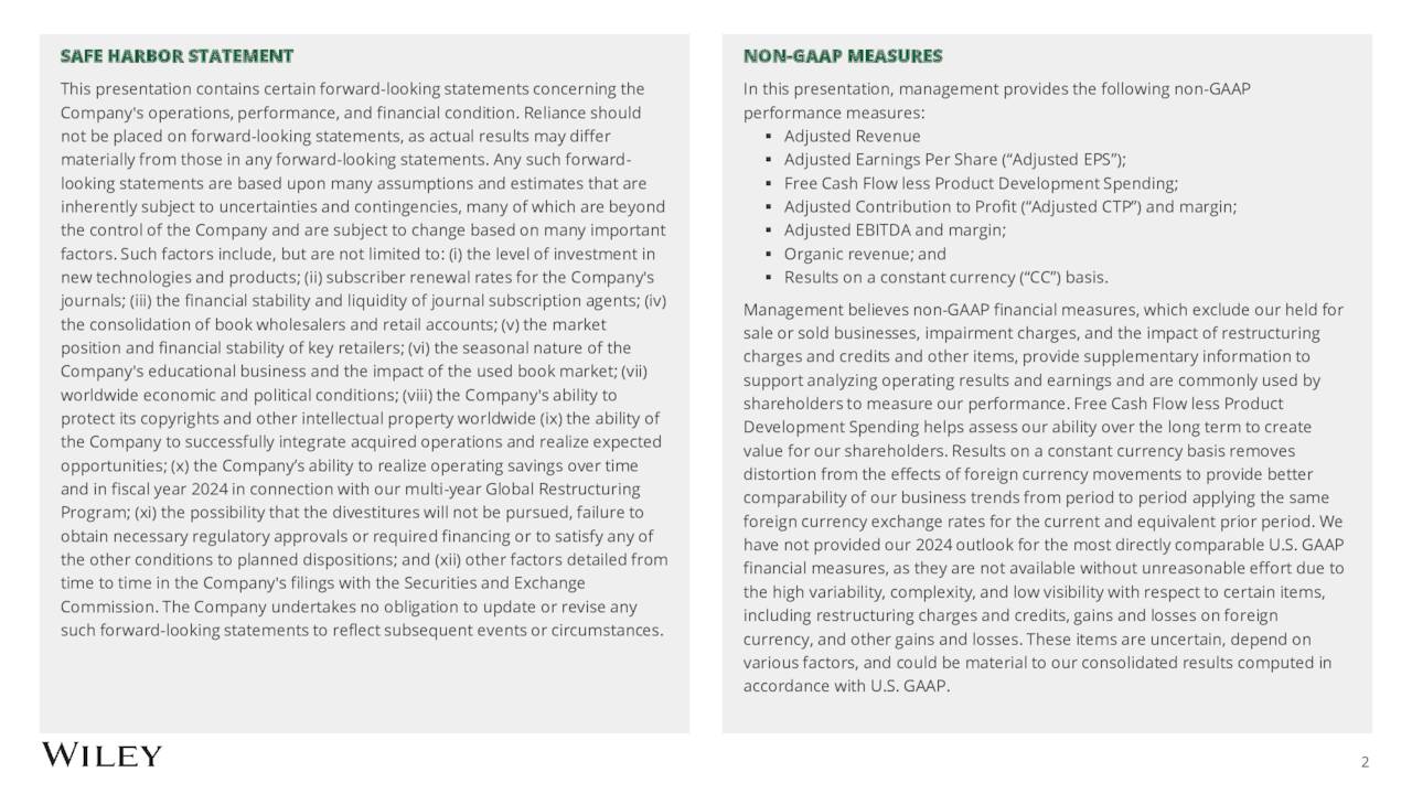SAFE HARBOR STATEMENT                                                                        NON-GAAP MEASURES