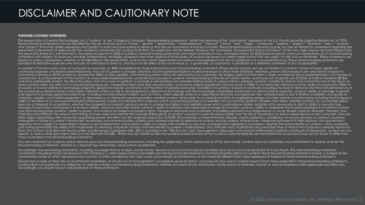 DISCLAIMER AND CAUTIONARY NOTE