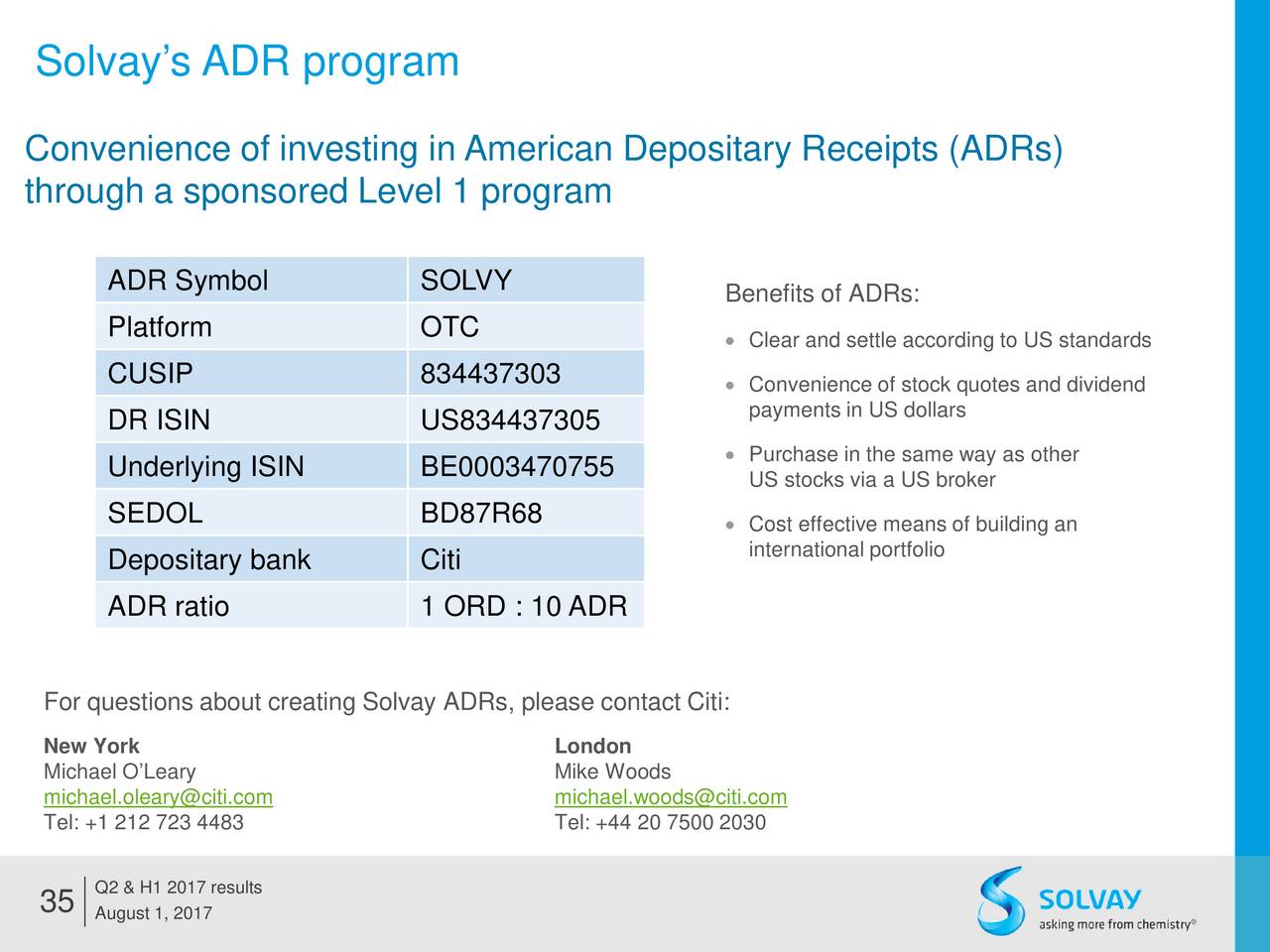  Solvay’s ADR program